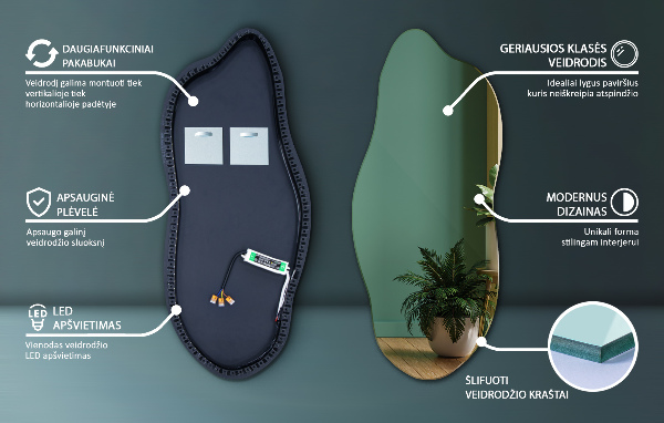 Onregelmatige spiegel met led 35x80 cm