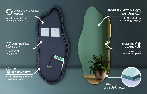 Onregelmatige spiegel met led 35x80 cm