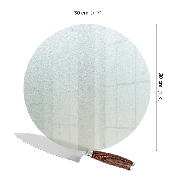 Ronde glazen snijplank met een diameter van 30 cm