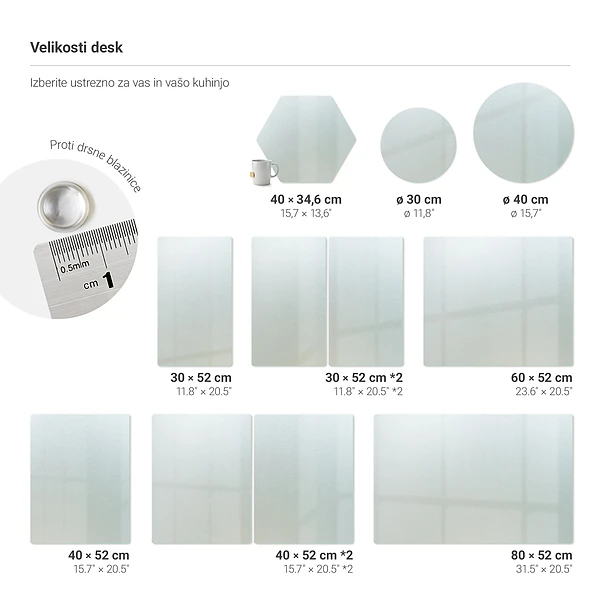 Glazen snijplank 40 cm hoog