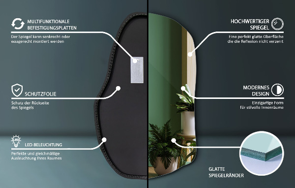 Onregelmatige spiegel met led uniek 100x65 cm