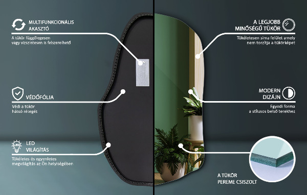 Organische spiegel met verlichting uniek 70x46 cm
