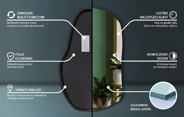 Asymmetrische spiegel led modieus 90x59 cm