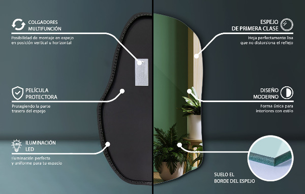 Asymmetrische spiegel led modieus 90x59 cm