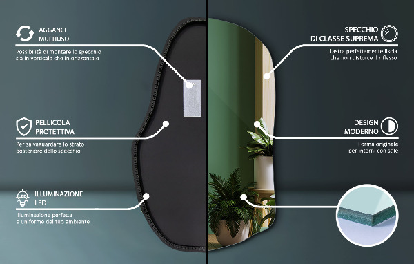 Asymmetrische spiegel led modieus 90x59 cm