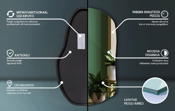 Asymmetrische spiegel led modieus 90x59 cm