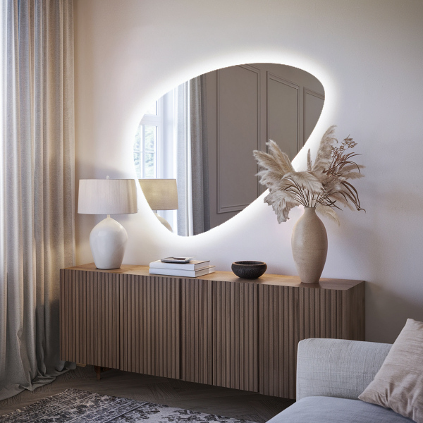 Eivormige led-wandspiegel 64x90 cm