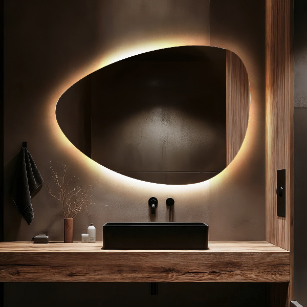 Eivormige led-wandspiegel 64x90 cm