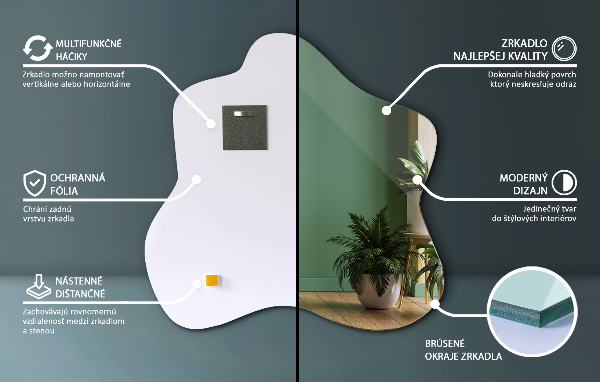 Asymmetrische spiegel vlek 68x67 cm