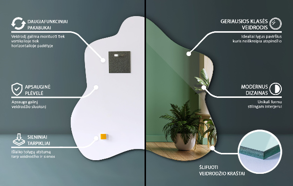 Asymmetrische spiegel vlek 68x67 cm