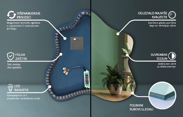 Asymmetrische vlek spiegel met verlichting 48x48 cm