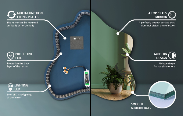 Asymmetrische spetter spiegel led 77x77 cm