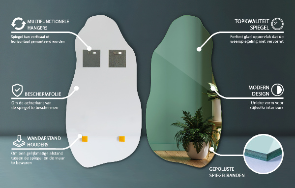 Asymmetrische spiegel stijlvol accessoire zonder frame 45x90