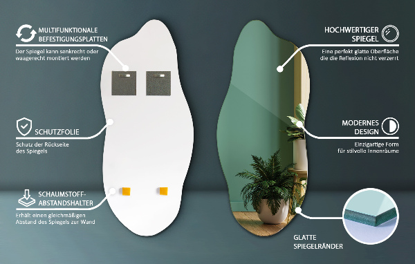 Organische spiegel decoratief voor aan de muur 35x80 cm