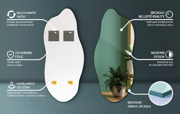 Organische spiegel decoratief voor aan de muur 35x80 cm