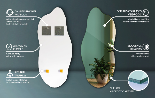 Asymmetrische spiegel zonder kader 40x90 cm