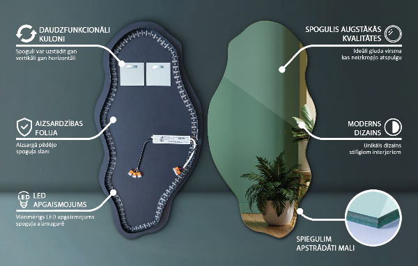 Organische spiegel met led verlichting decoratief 45x90 cm