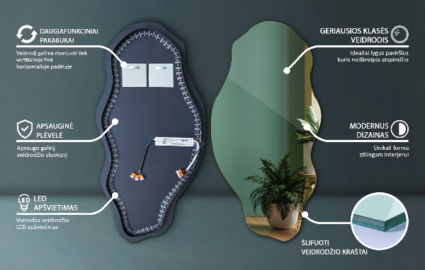 Organische spiegel met verlichting elegant 50x100 cm