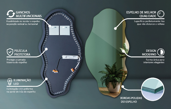 Organische spiegel met verlichting elegant 50x100 cm