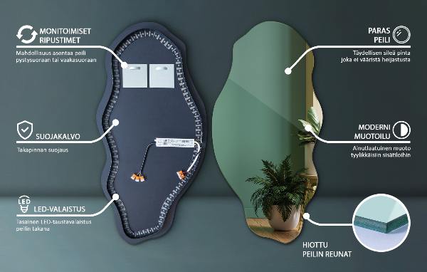 Organische spiegel met verlichting elegant 50x100 cm