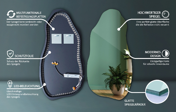 Asymmetrische spiegel met verlichting modern 50x100 cm