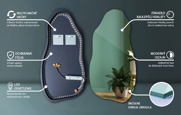 Asymmetrische spiegel met verlichting modern 50x100 cm