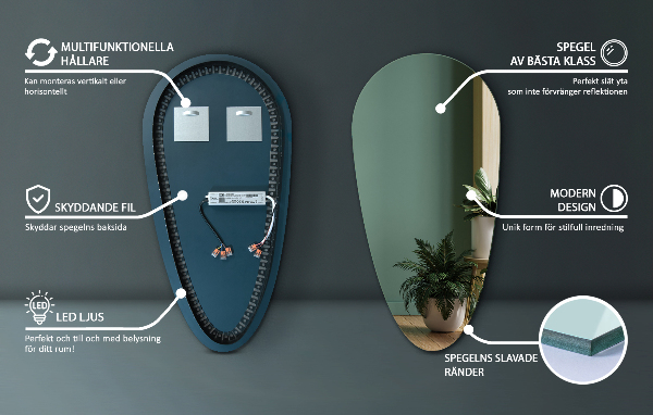 Druppel spiegel met verlichting 35x70 cm