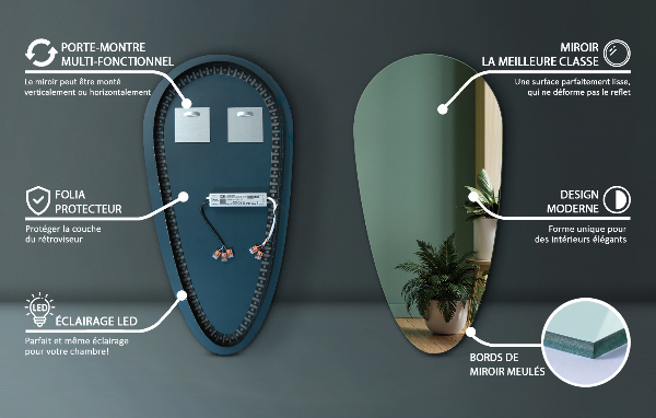 Druppelvormige spiegel led 45x90 cm