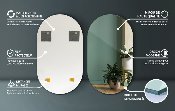 Frameloze modieuze ovale spiegel 40x70 cm