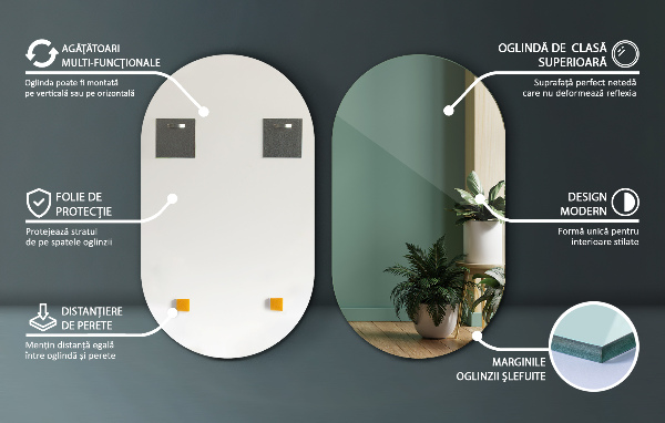 Frameloze modieuze ovale spiegel 40x70 cm