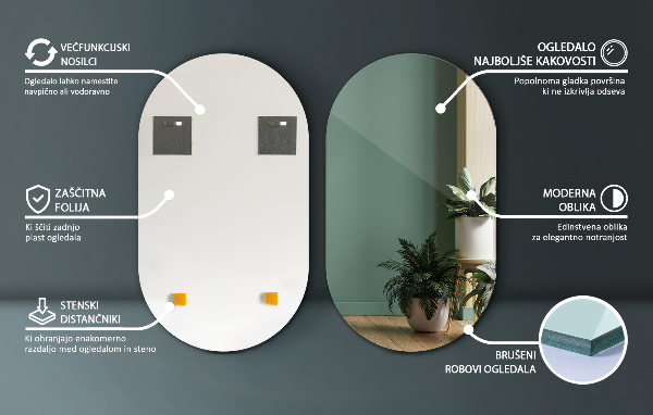 Frameloze modieuze ovale spiegel 40x70 cm