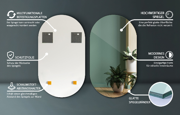 Ovale hangspiegel zonder lijst 46x80 cm