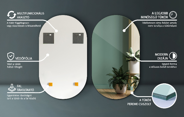 Ovale hangspiegel zonder lijst 46x80 cm