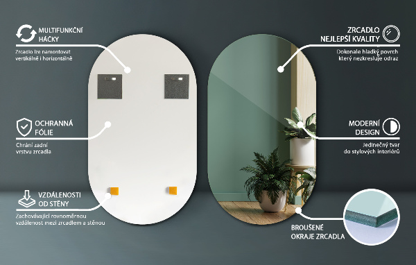 Ovale wandspiegel zonder lijst 52x90 cm