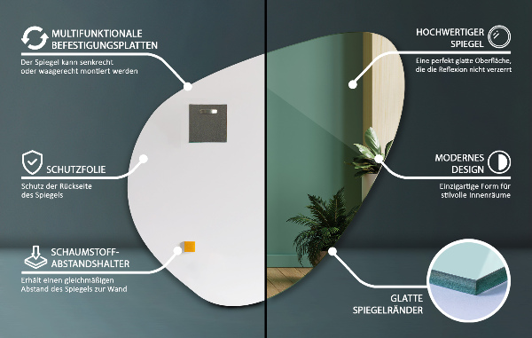 Spiegel asymmetrisch 58x58 cm