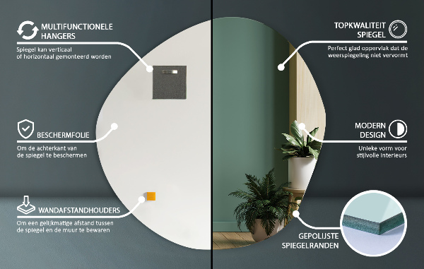 Asymmetrische spiegel 58x58 cm