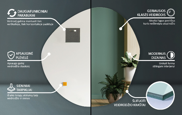 Asymmetrische spiegel 58x58 cm