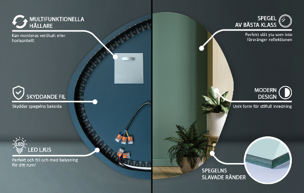 Spiegel organisch met licht 68x67 cm