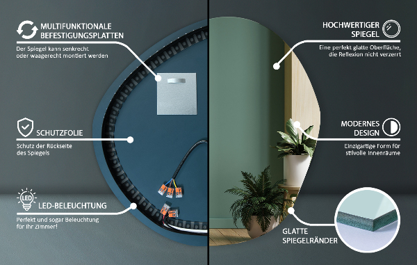 Onregelmatige spiegel met led 77x77 cm
