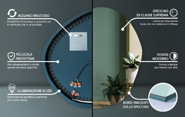 Onregelmatige spiegel met led 77x77 cm