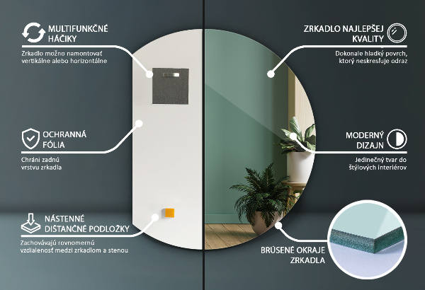 Ronde bijgesneden spiegel 74x90 cm