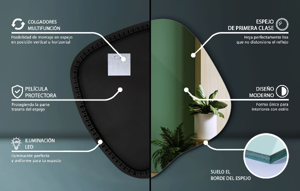 Onregelmatige spiegel met led 48x48 cm