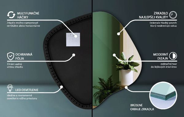 Onregelmatige spiegel met led 48x48 cm