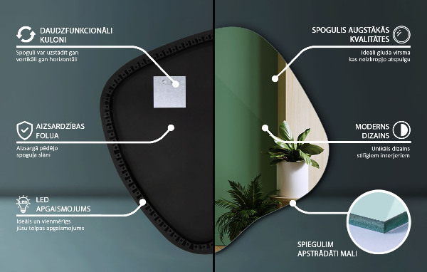 Onregelmatige spiegel met led 48x48 cm