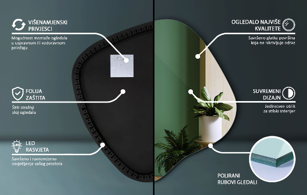 Onregelmatige spiegel met led 59x58 cm