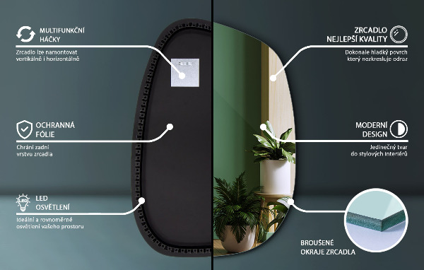 Asymmetrische spiegel led 49x34 cm