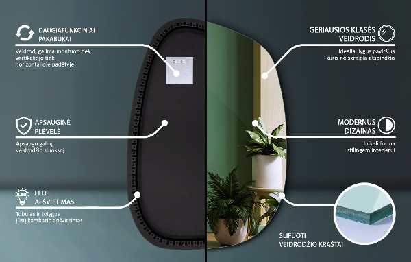 Asymmetrische spiegel led 49x34 cm