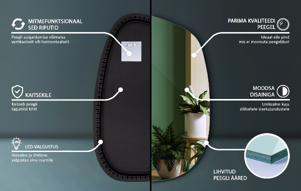 Spiegel organisch met licht 55x38 cm