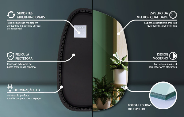 Spiegel organisch met licht 55x38 cm