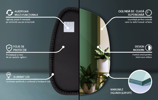 Onregelmatige spiegel met led 68x47 cm